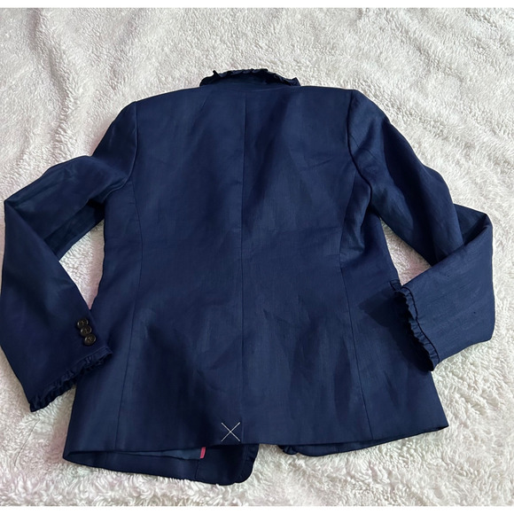 Women's Beautiful J Crew Linen Blazer Ruffle Accent NWT Blue H4911 Sz 6 - Picture 2 of 7